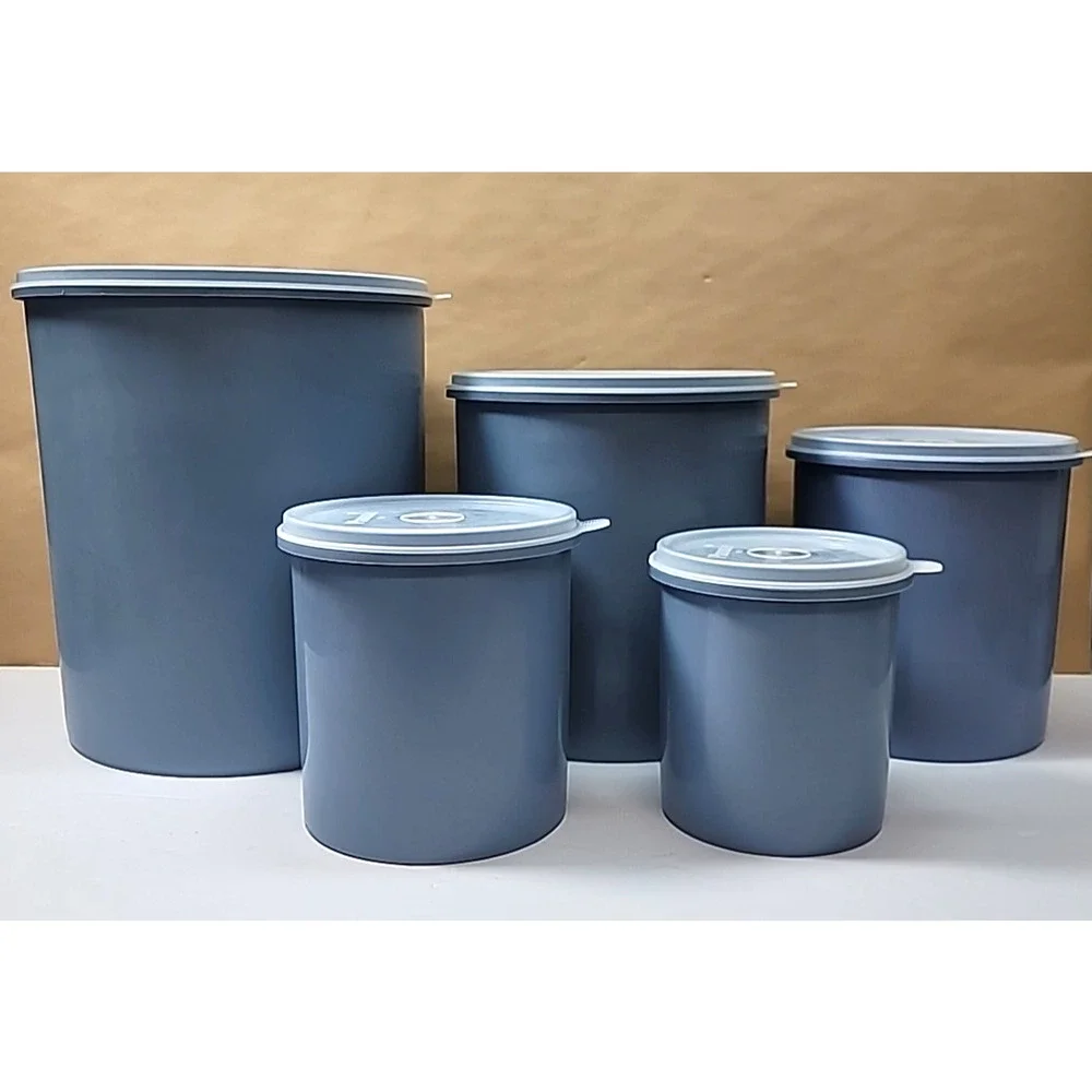 Set of 5 Vtg Plasvale Cornflower Blue Round Plastic Nesting Containers/Canisters